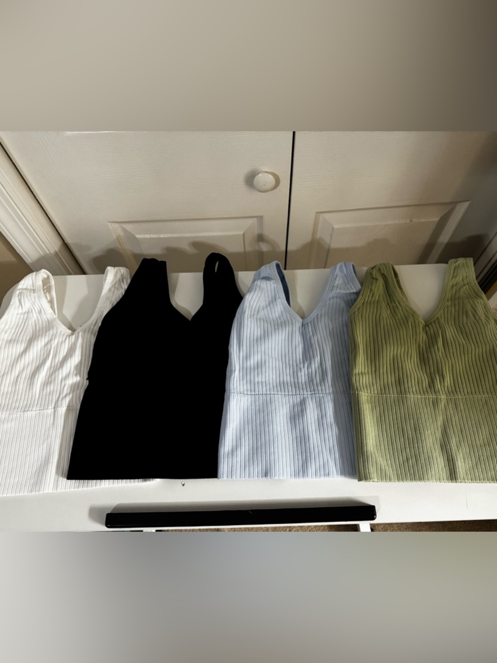 SHEIN Ribbed V-Neck Tank Tops - White, Black, Light Blue, Olive Green